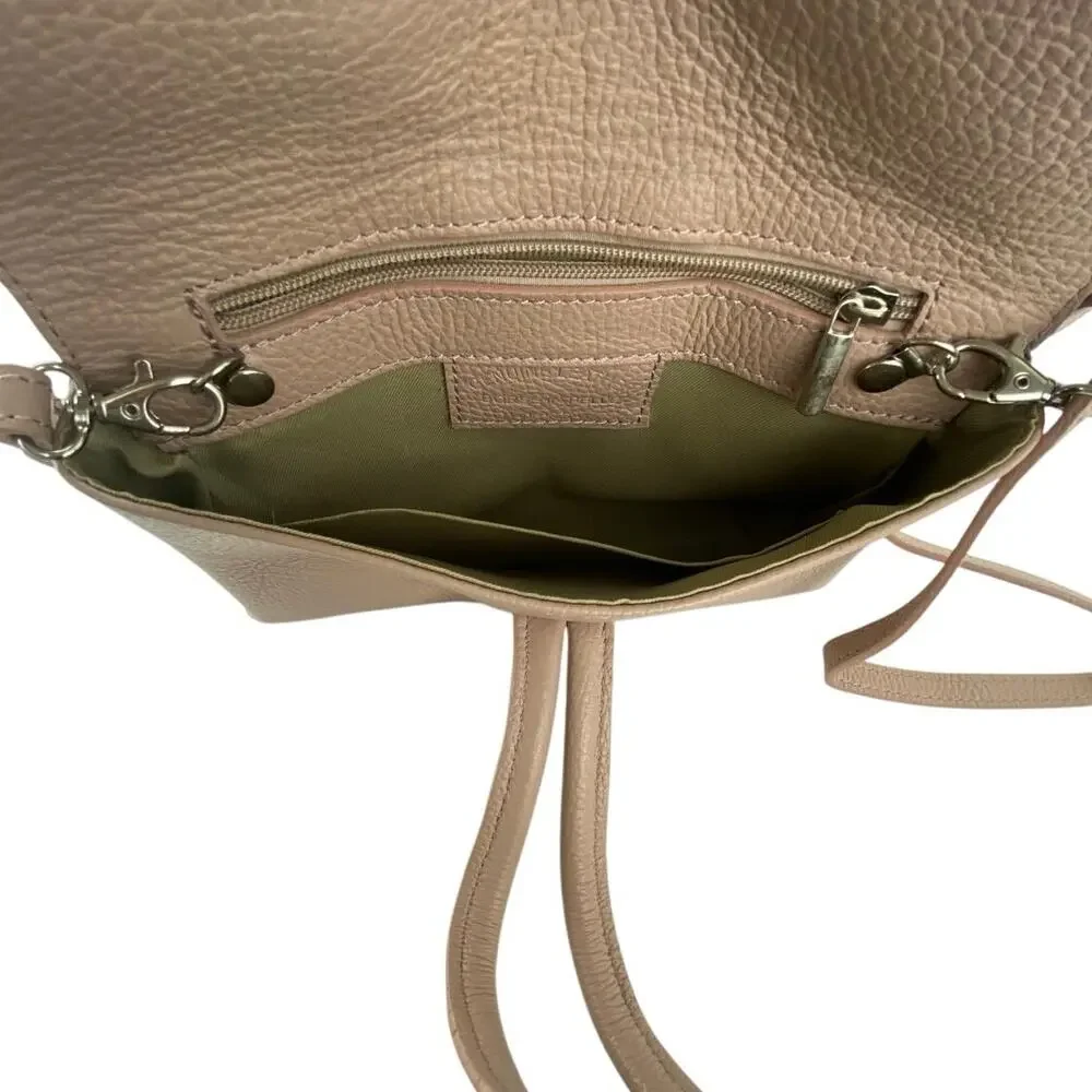 Borse in Pelle Beige Nude Leather Crossbody Knot Loop Clutch Purse Handbag OS